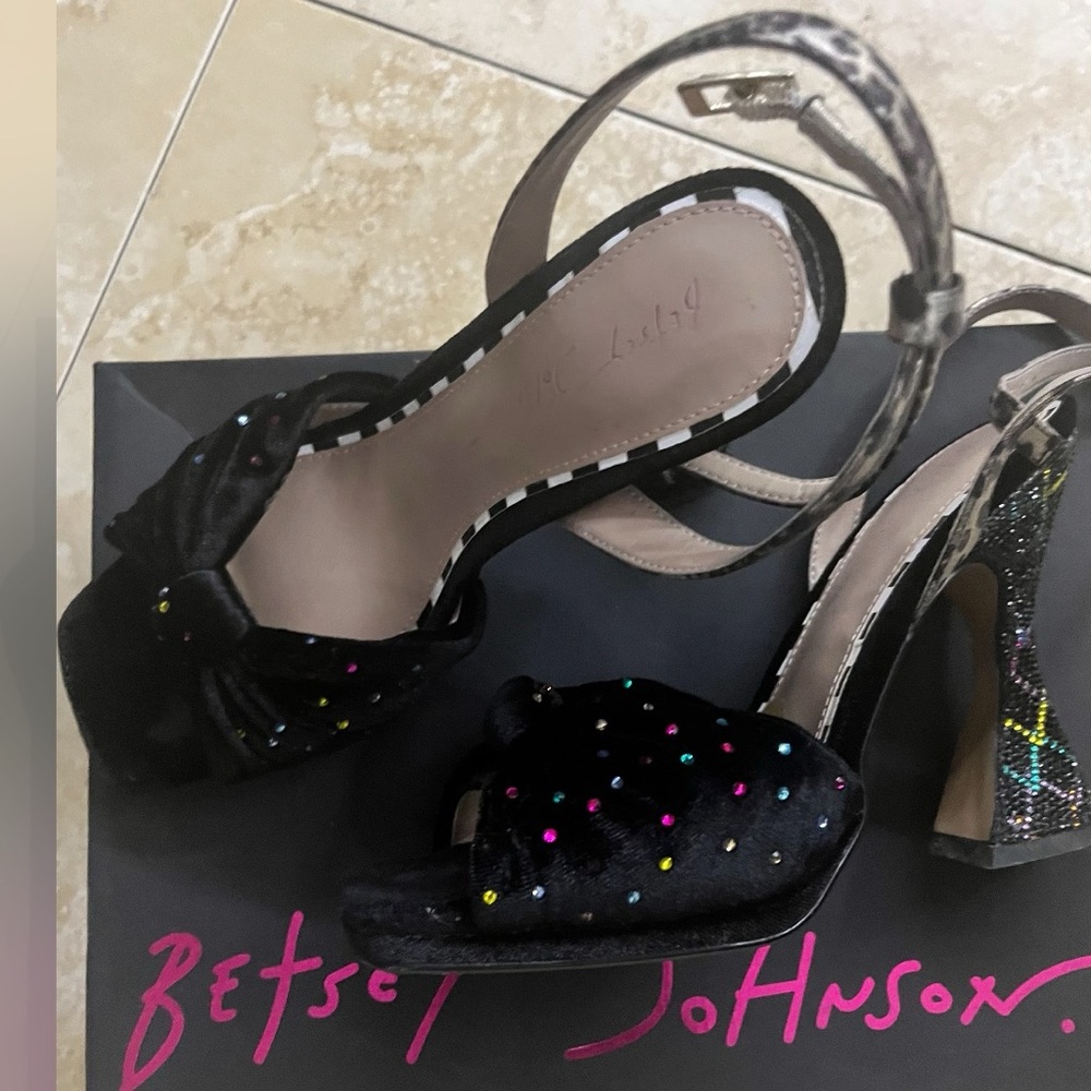 Betsey Johnson velour velvet rhinestone heels